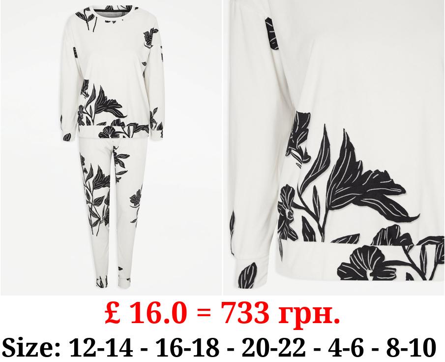 White Floral Fleece Pyjamas