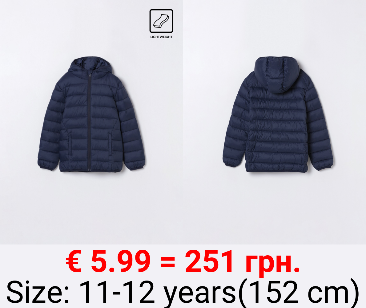 Lightweight hooded puffer jacket