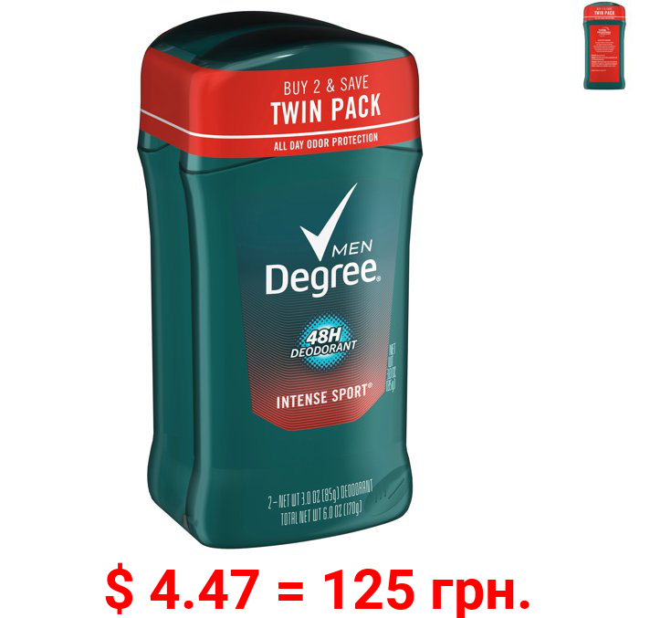 Degree Men Intense Sport 48 Hour Protection Deodorant Stick, 3 oz 2 ct