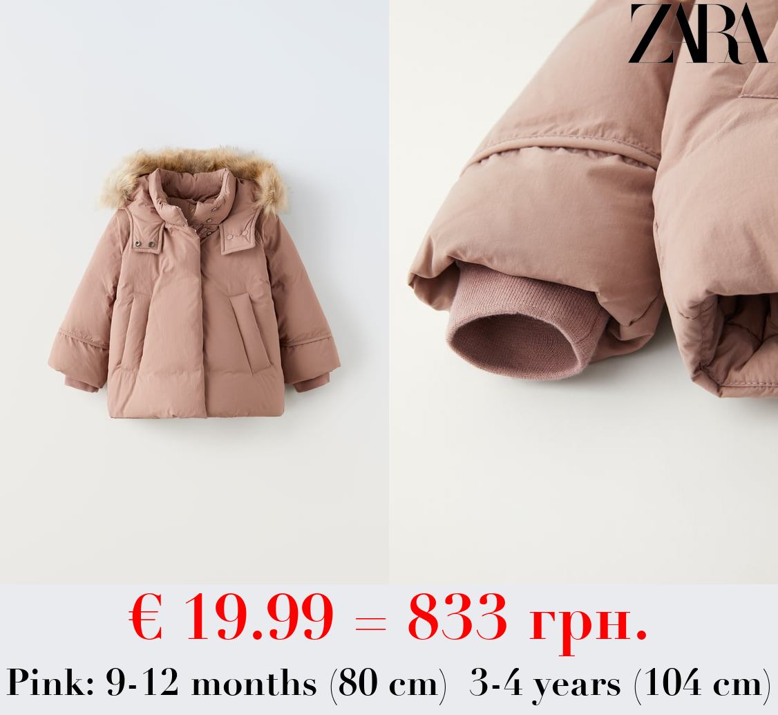 DOWN FEATHER PUFFER JACKET WITH WATER-REPELLENT FAUX FUR HOOD