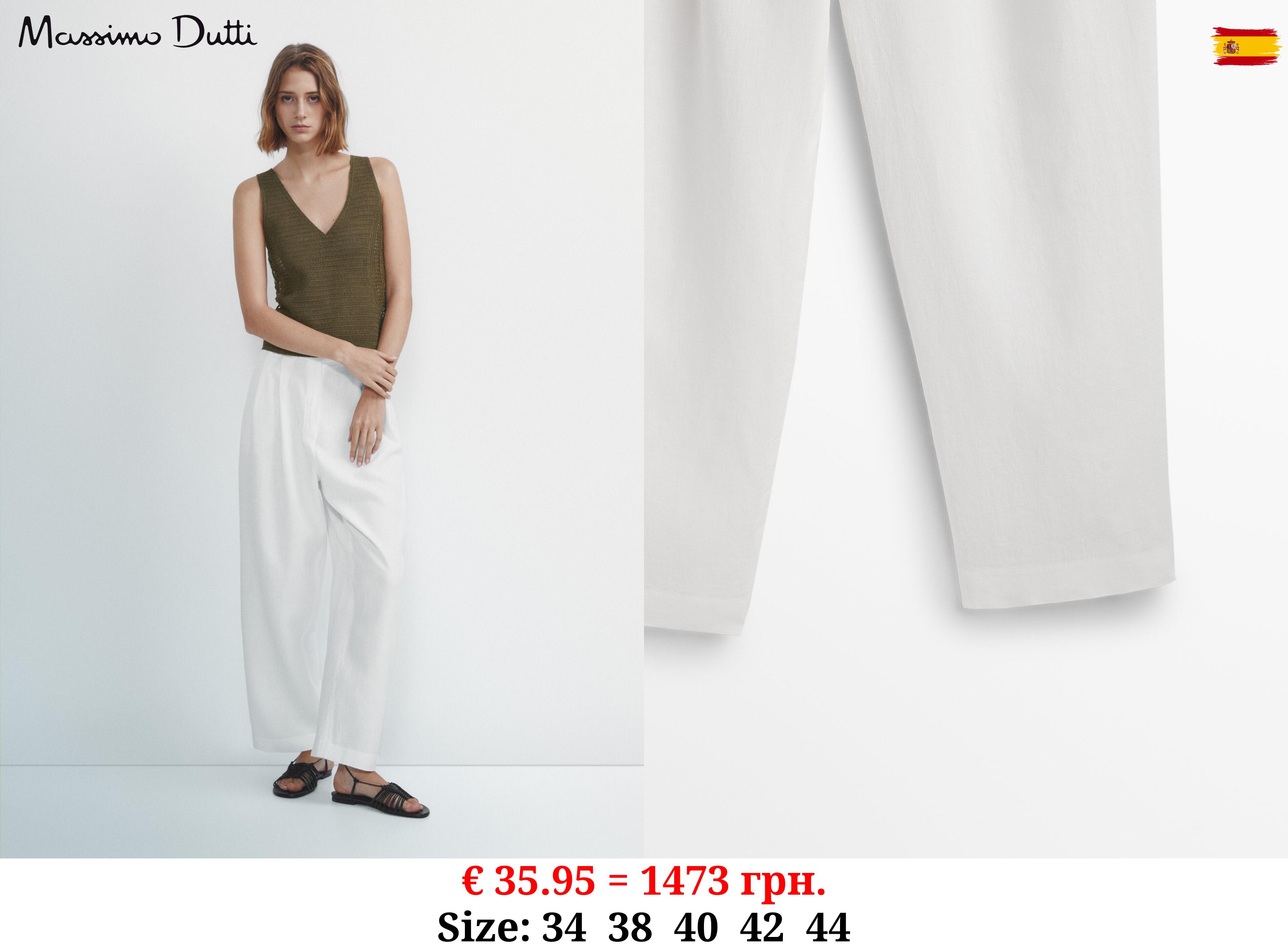 Linen blend trousers with double dart detail CREAM