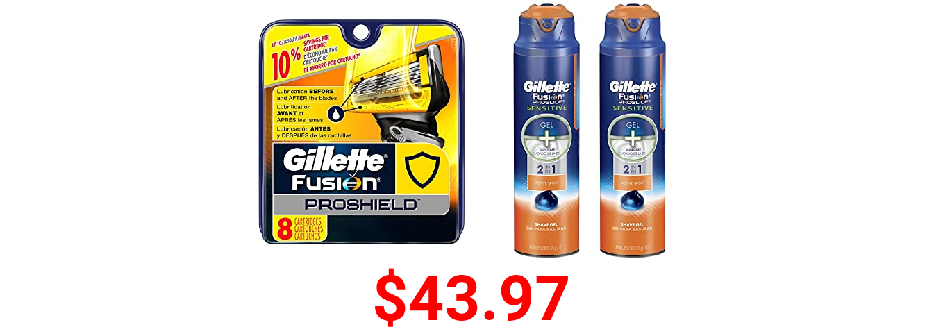 Gillette Fusion ProShield Bundle (8 Razor Blades and 2 Shave Gels)