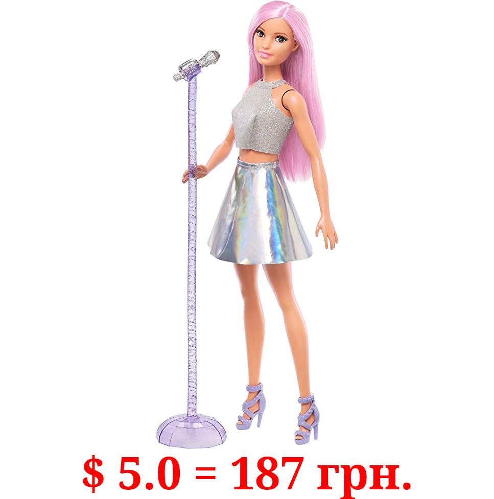 Barbie Pop Star Doll Dressed In Iridescent Skirt with Microphone and Pink Hair, Gift for 3 to 7 Year Olds