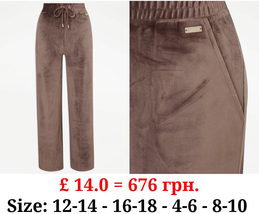 Chocolate Velour Wide Leg Lounge Bottoms