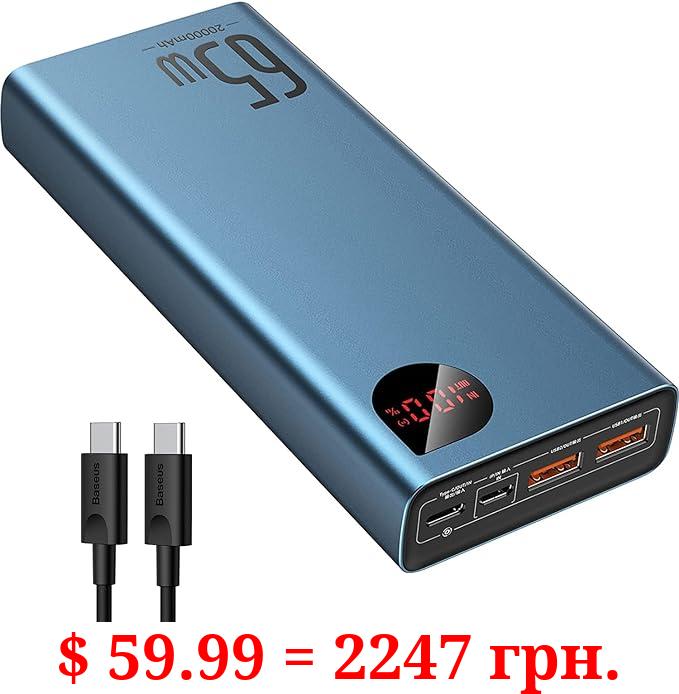 Baseus Power Bank, 65W 20000mAh Laptop Portable Charger, Fast Charging USB C 4-Port PD3.0 Battery Pack for MacBook Dell XPS IPad iPhone 15/14/13/12 Pro Max Mini Samsung Steam Deck