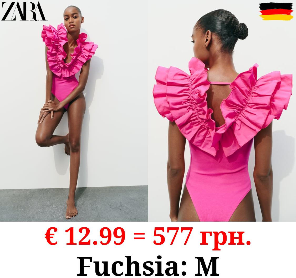 RIBBED BODYSUIT WITH RUFFLES