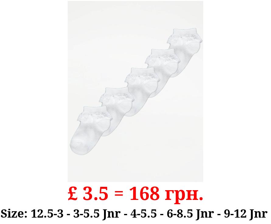White Lace Top Cotton Rich Ankle Socks 5 Pack