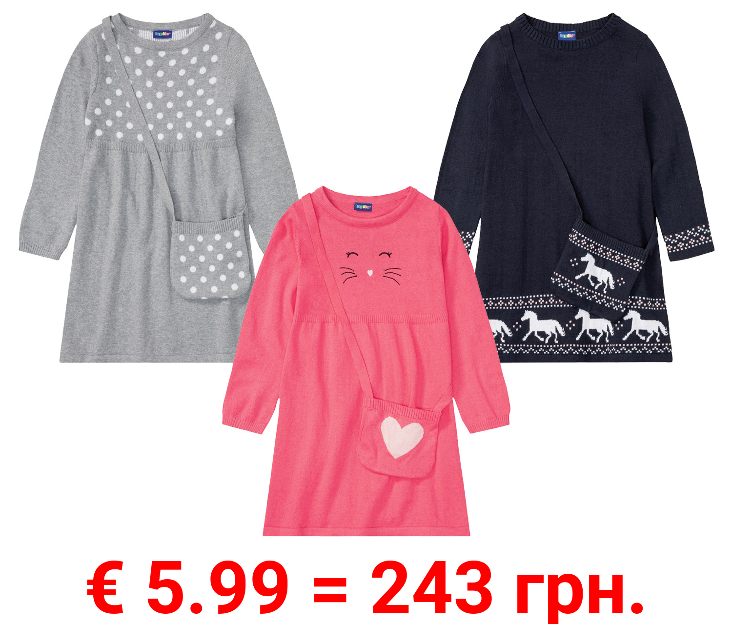 lupilu Kleinkinder Mädchen Strickkleid mit Umhängetasche