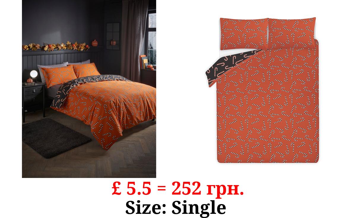 Orange Halloween Candy Canes Reversible Duvet Set