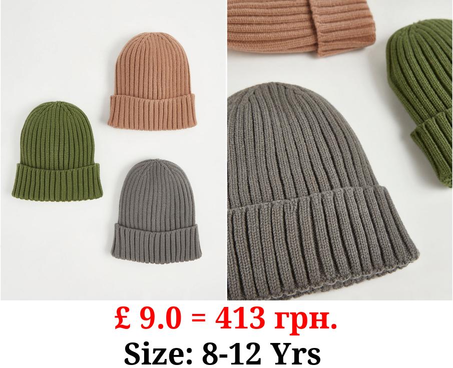 Ribbed Knitted Beanies 3 Pack