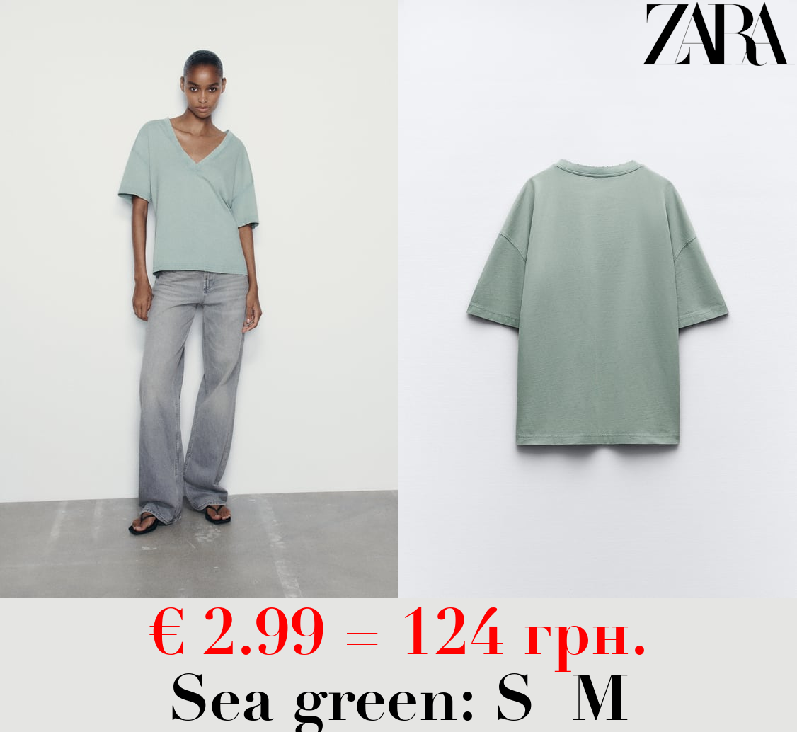 FADED-EFFECT V-NECK T-SHIRT