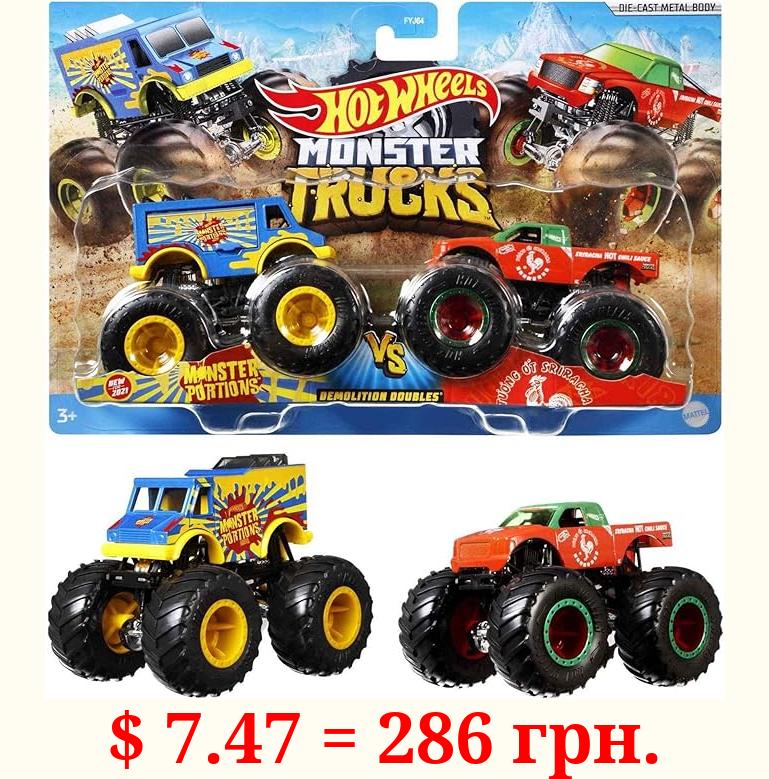 Hot Wheels Monster Trucks Demolition Doubles, Set of 2 Toy Monster Trucks in 1:64 Scale (Styles May Vary)