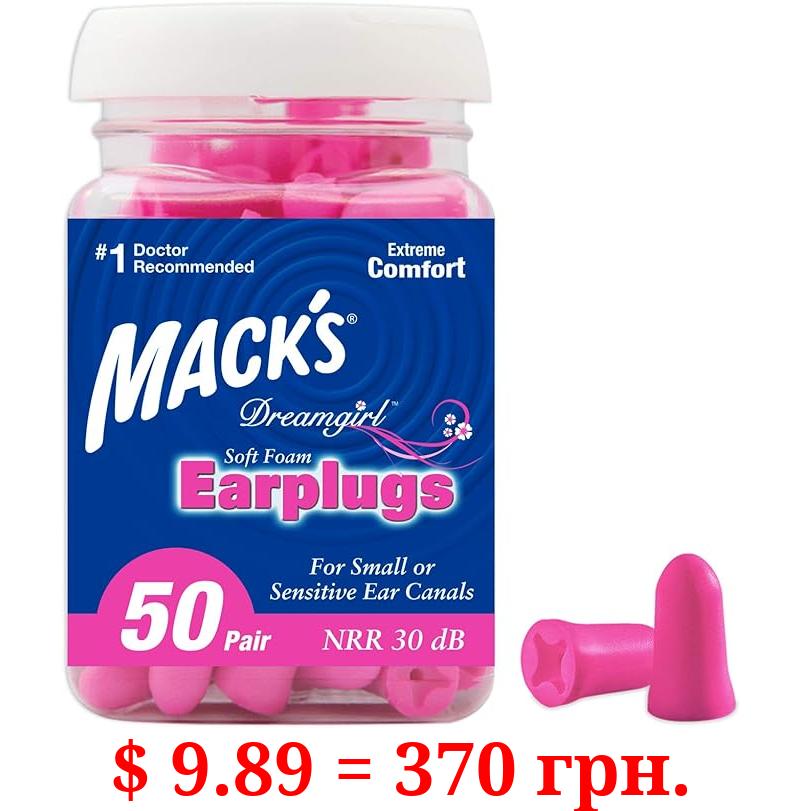 Mack's Dreamgirl Soft Foam Earplugs, 50 Pair, Pink - Small Ear Plugs for Sleeping, Snoring, Studying, Loud Events, Traveling & Concerts