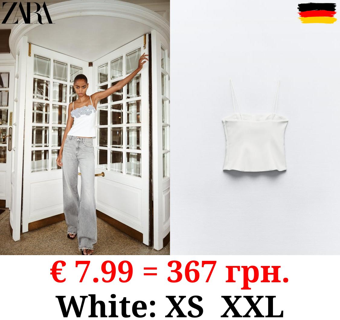 RHINESTONE FLORAL STRAPPY TOP