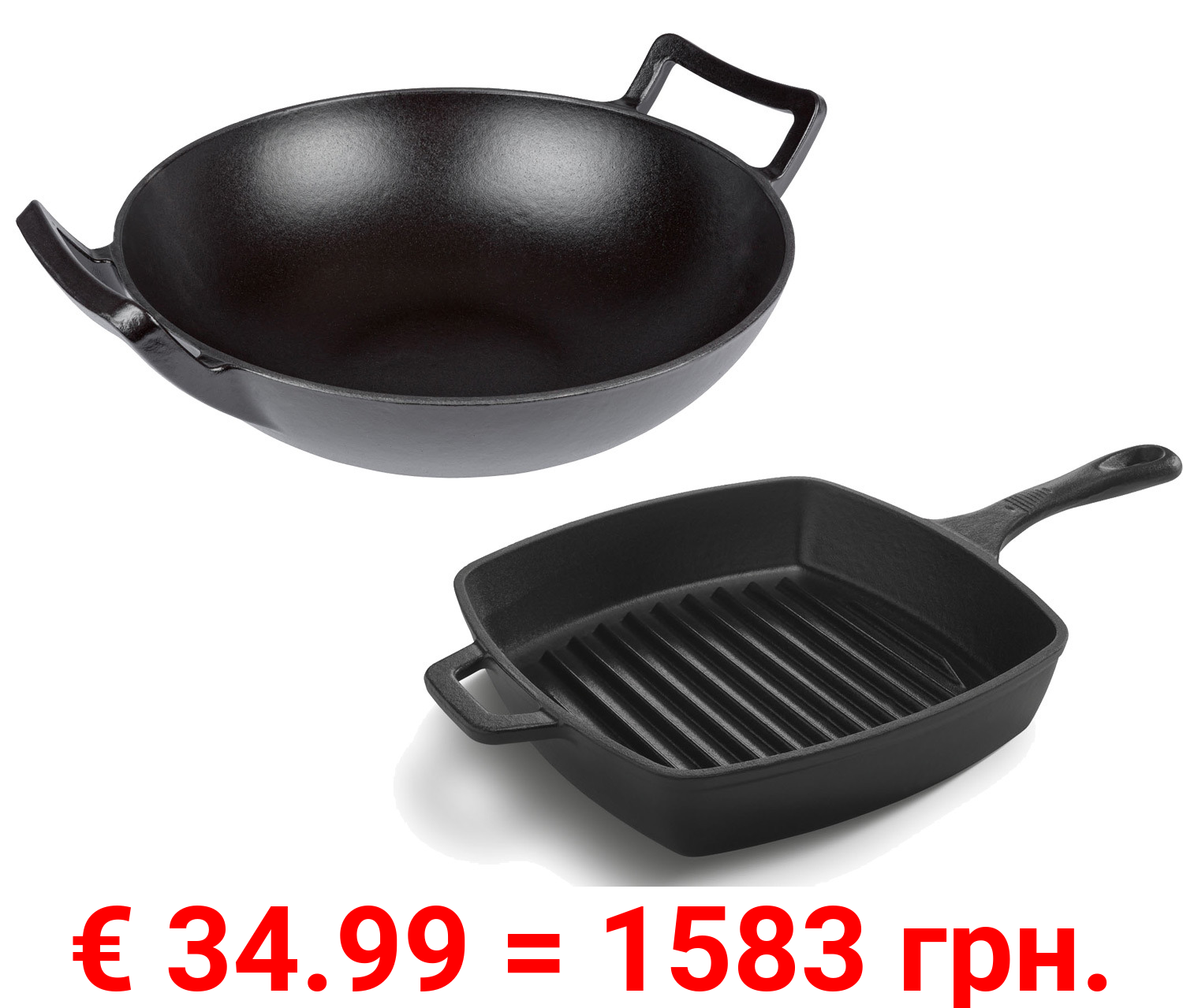 GRILLMEISTER Gusseisen mit Wok und Bratpfanne