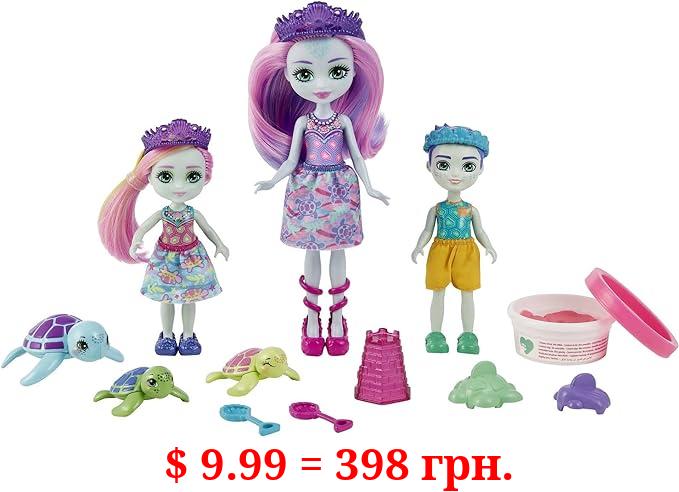 Mattel Enchantimals Family Toy Set, Tinsley Turtle Doll (6-in) with Little Sibling Dolls (4-in) and 3 Sea Turtle Animal Figures, Great Gift for Kids Ages 3 and Up