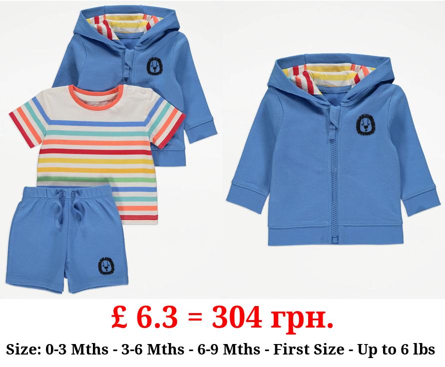 Blue Striped Lion Hoodie T-Shirt and Shorts Outfit