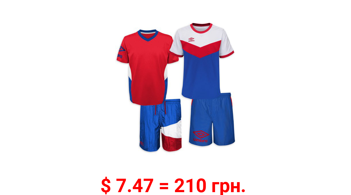 Umbro Boys Retro Diamond Soccer Jerseys and Shorts 4-Piece Outfit Set, Sizes 4-18