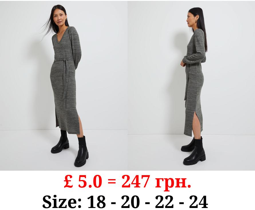 Khaki Soft Touch V Neck Midi Dress