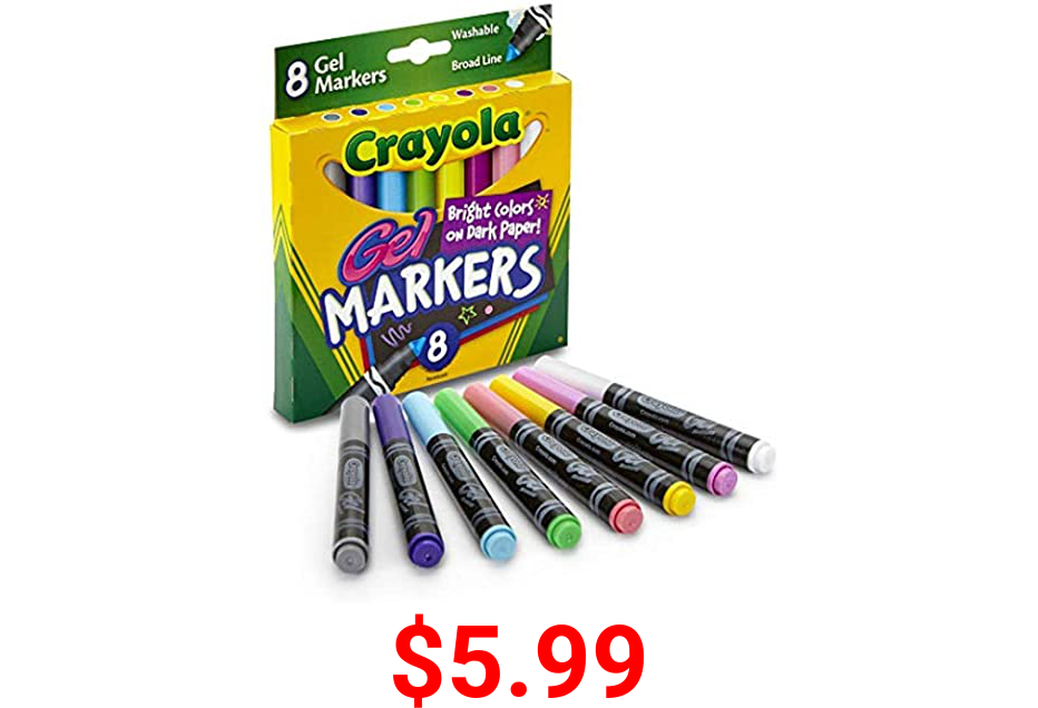 Crayola Washable Gel Markers, 8 Count, Multi Colored