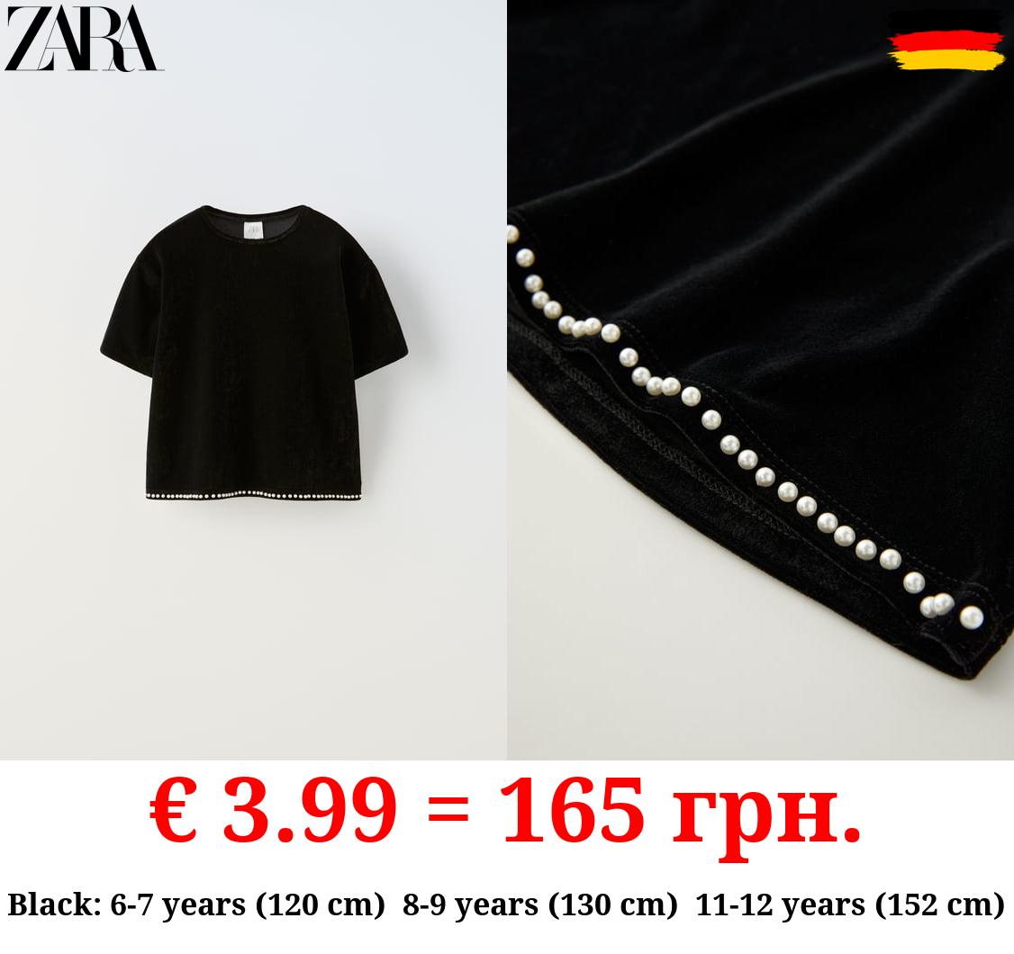 VELVET TOP WITH FAUX PEARLS