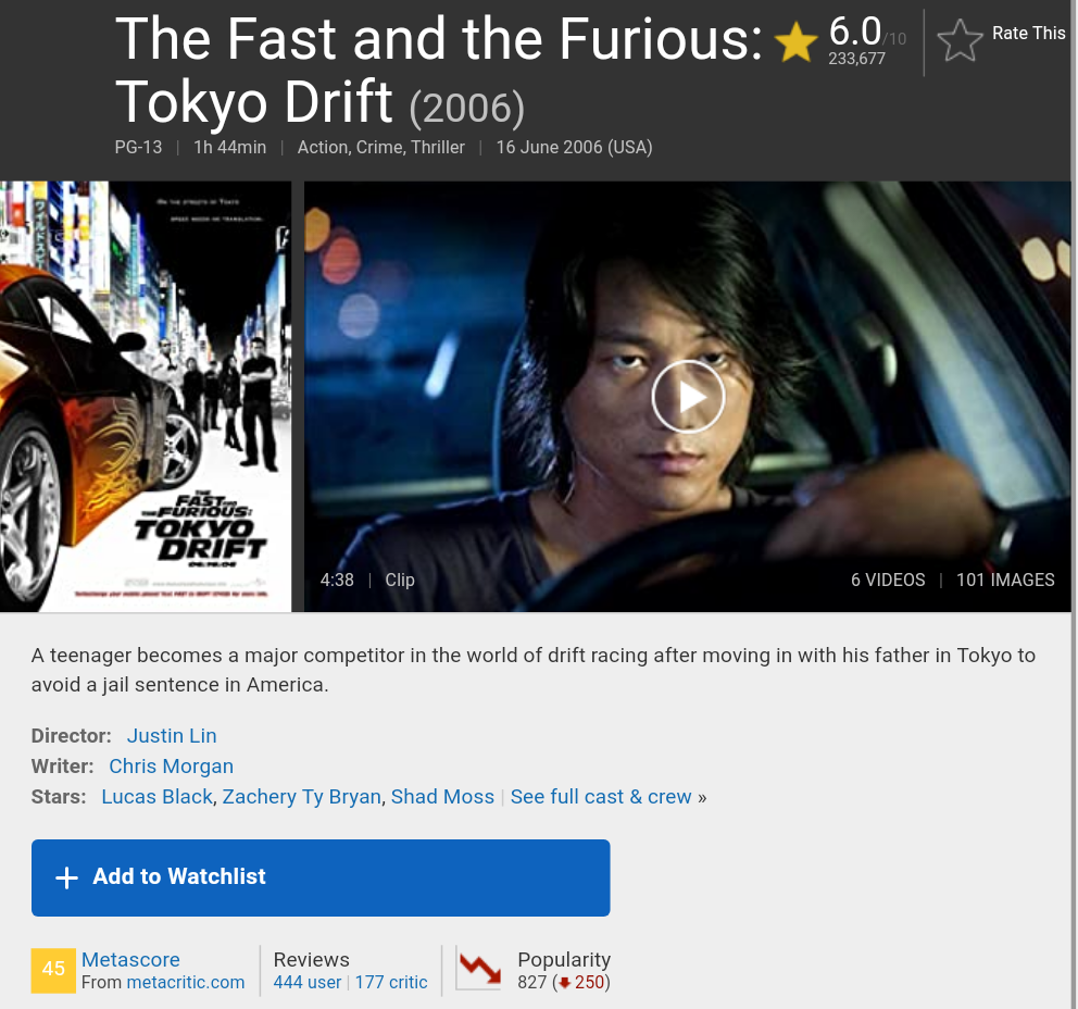 The Fast and the Furious: Tokyo Drift - Metacritic