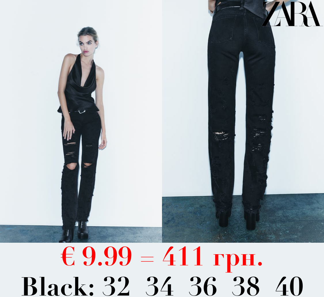 TRF STRAIGHT-LEG RIPPED MID-RISE JEANS