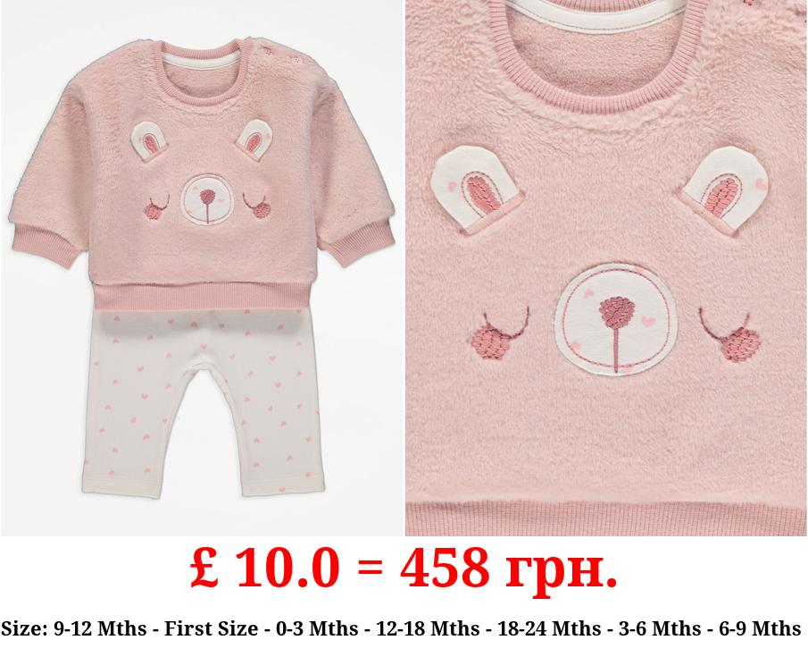 Pink Fluffy Bear Jumper and Leggings Outfit