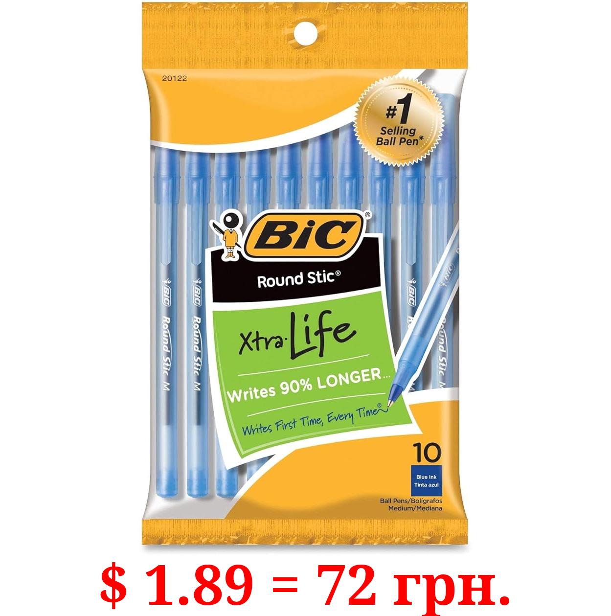 BIC Round Stic Ball Pens Stick, Blue, Medium Point, 10-Pack