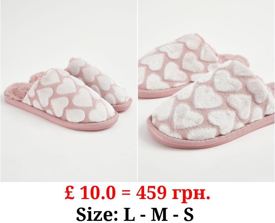 Pink Heart Faux Fur Mule Slippers