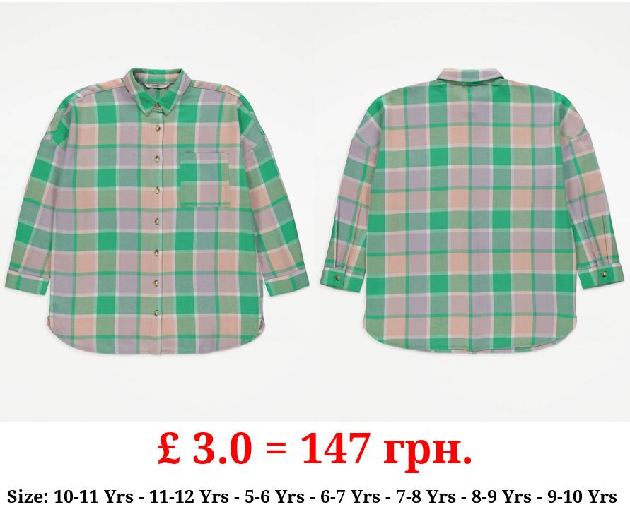 Green Checked Longline Shirt