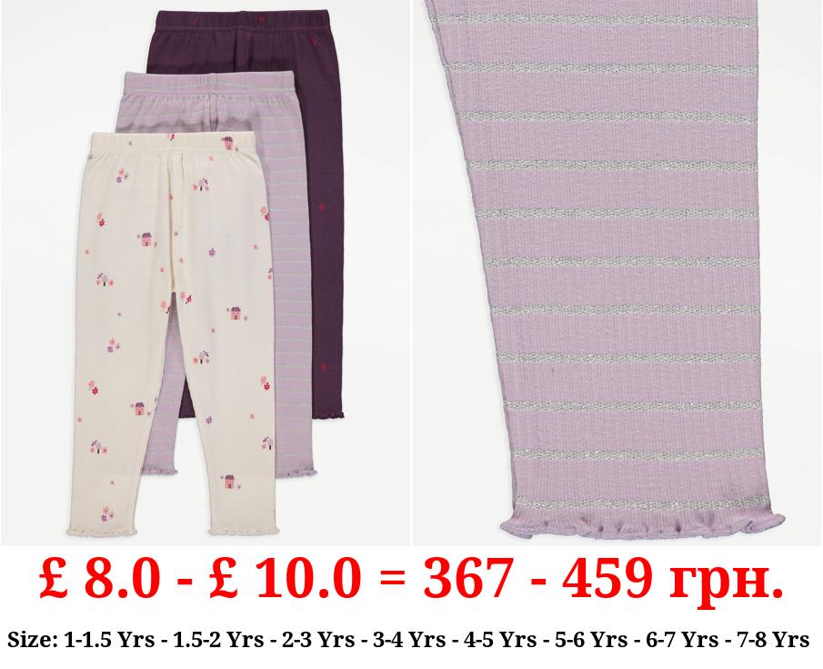 Pretty Patterned Ribbed Leggings 3 Pack