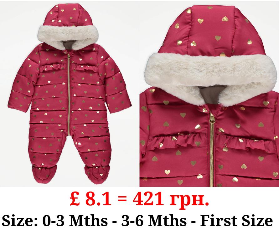 Berry Foil Heart Print Snowsuit