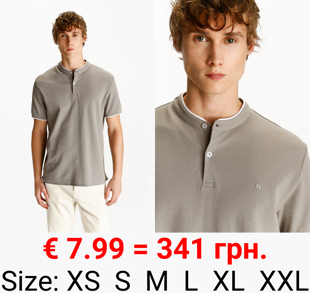 Polo shirt with embroidered stand collar