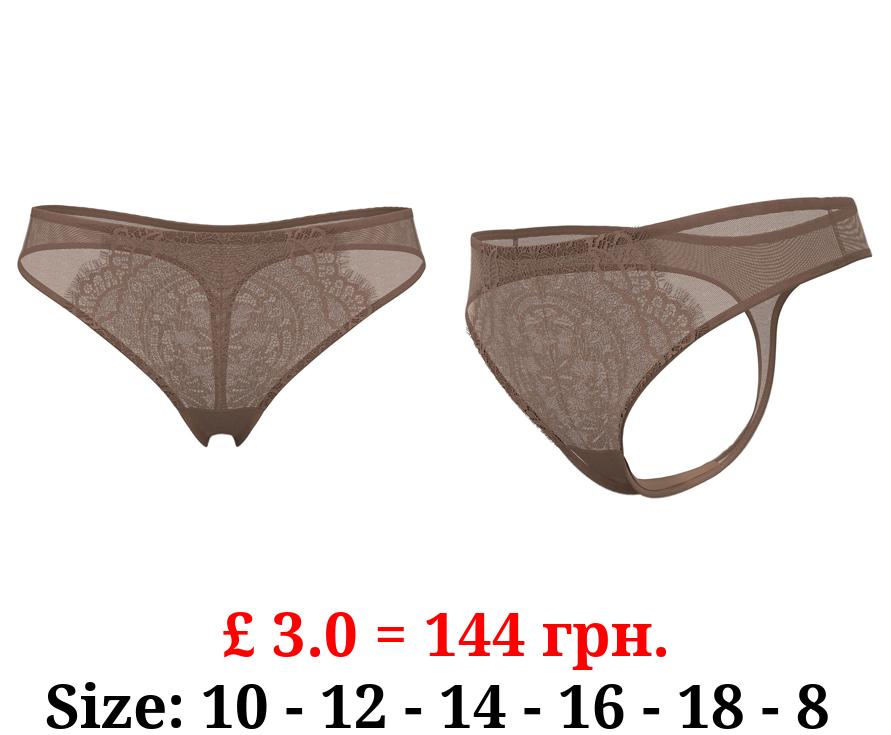 Deep Medium Nude Lace Trim Thong