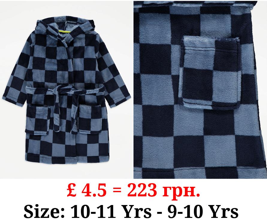 Blue Checked Fleece Dressing Gown