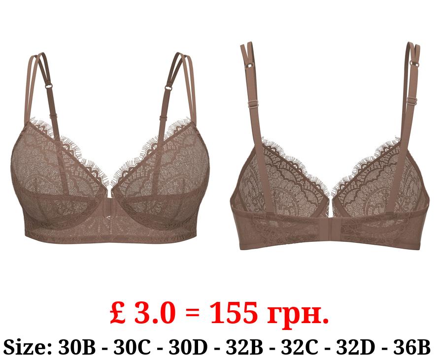 Deep Medium Nude Pretty Lace Non-Padded Bra