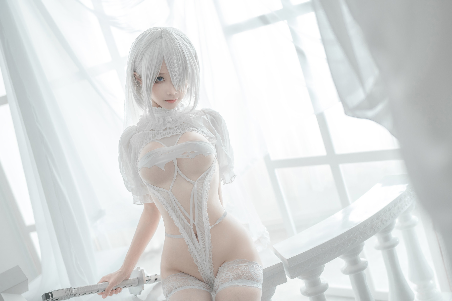 蠢沫沫 Cosplay 2B 白婚纱 29