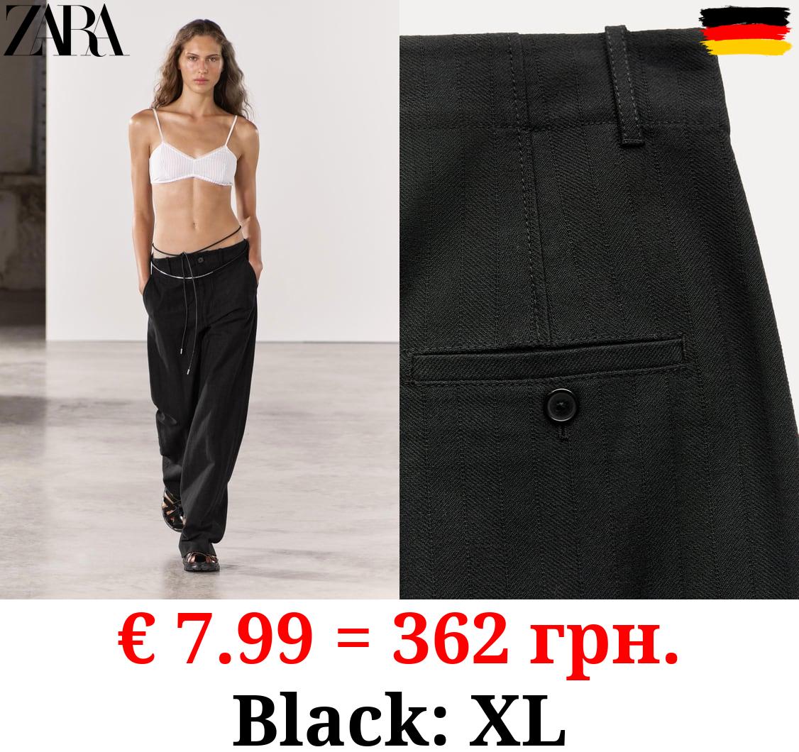 ZW COLLECTION STRAIGHT-LEG COTTON HERRINGBONE TROUSERS