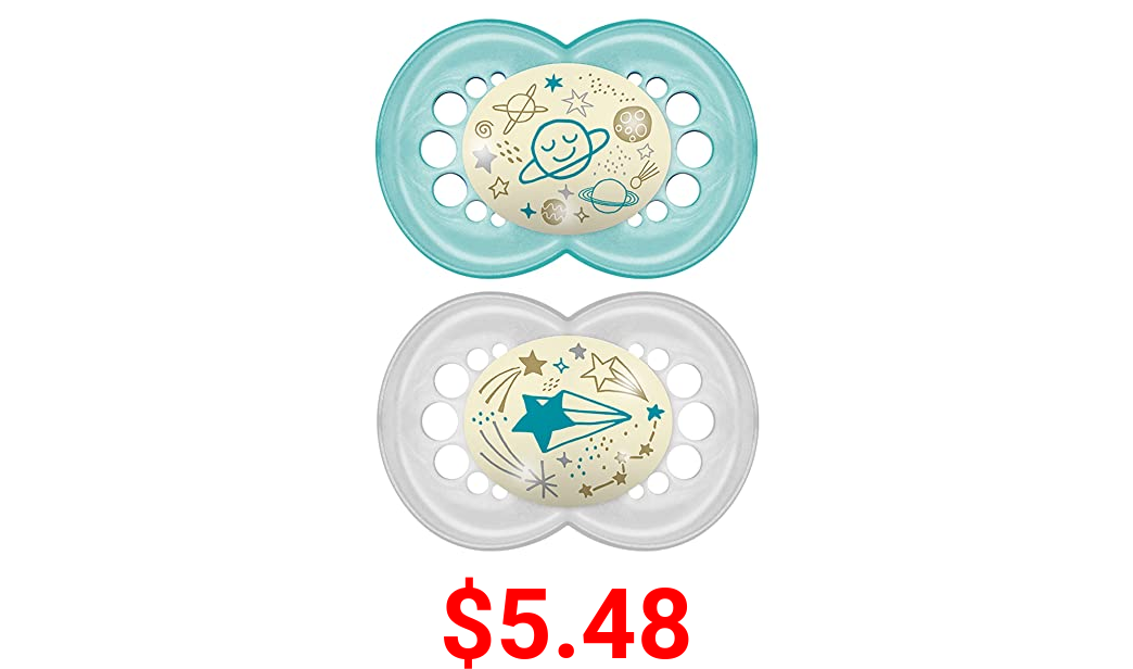 MAM Night Pacifiers (2 Count), MAM Pacifiers 6+ Months, Best Pacifier for Breastfed Babies, Glow in The Dark Pacifier, Baby Unisex Pacifier