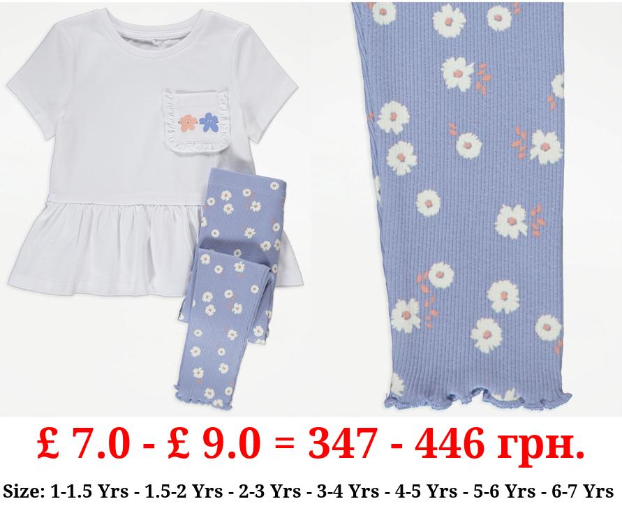 Smiley Flower Peplum Top and Leggings Outfit