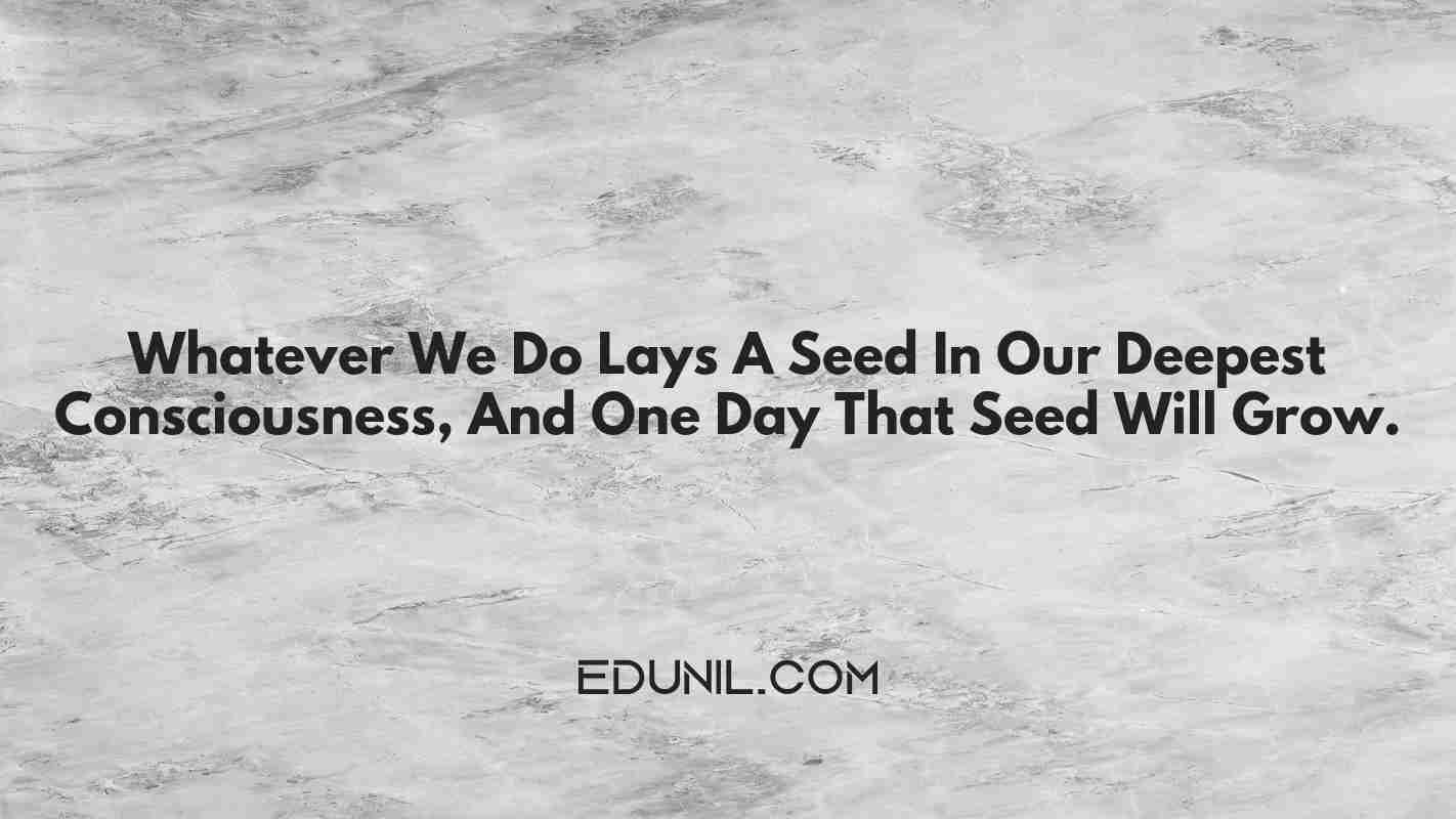 Whatever We Do Lays A Seed In Our Deepest Consciousness, And One Day That Seed Will Grow. -  