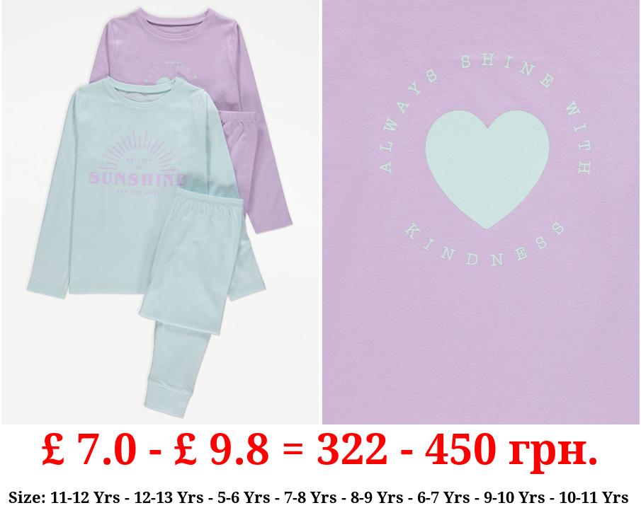 Blue Smiling Is Sunshine Slogan Print Pyjamas 2 Pack