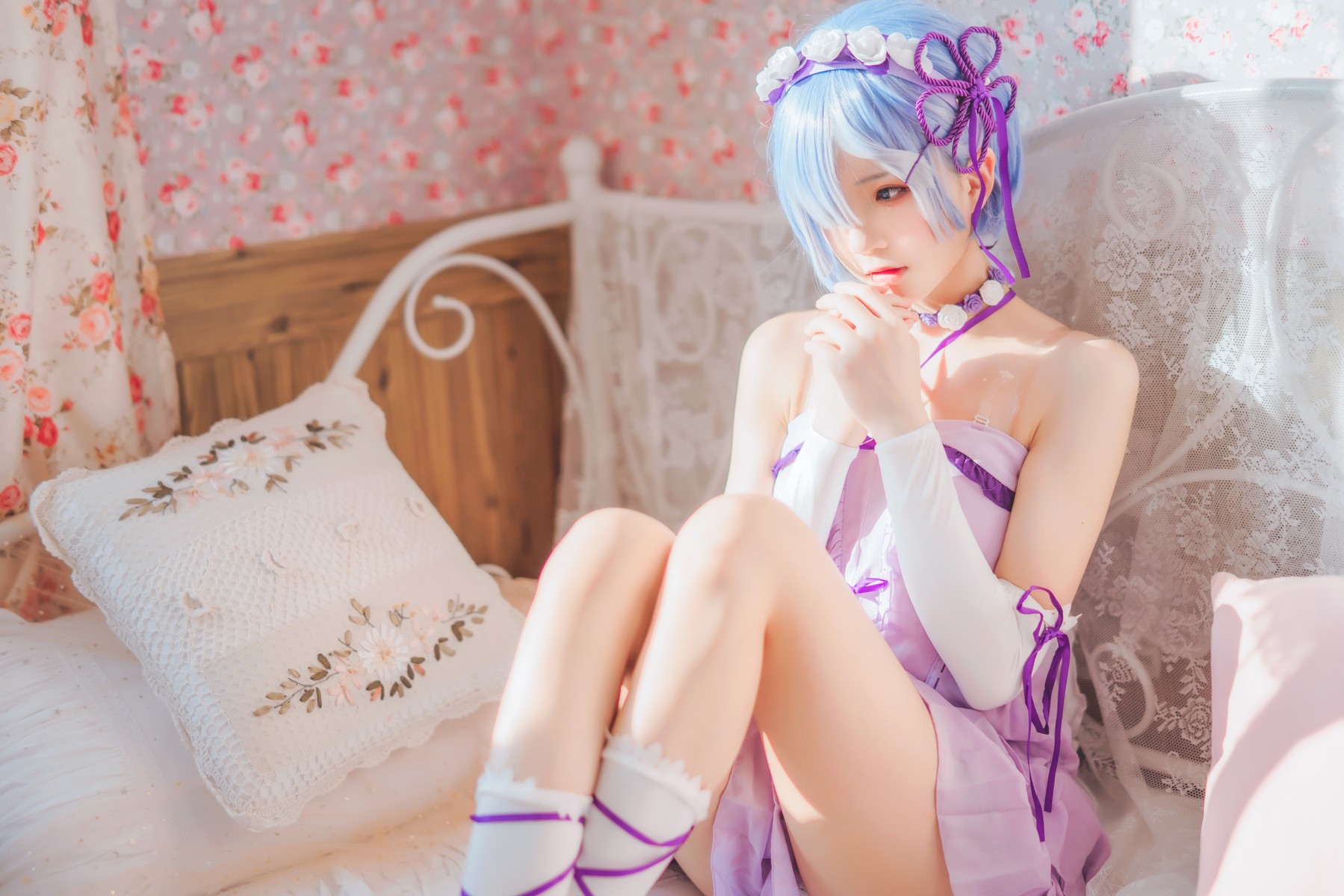 Cosplay 桜桃喵 蕾姆睡裙 20