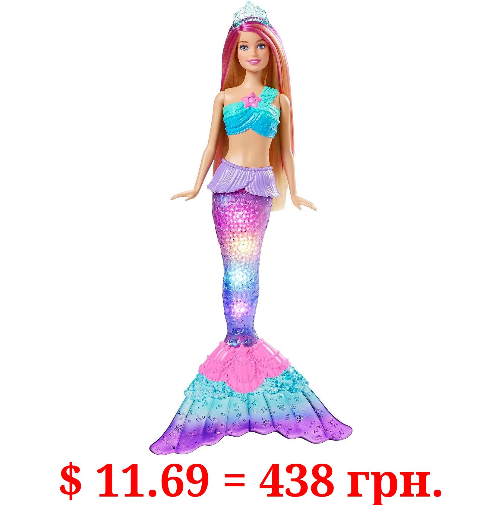 Barbie Dreamtopia Doll, Mermaid Toy with Water-Activated Light-Up Tail, Pink-Streaked Hair & 4 Colorful Light Shows , 12 inches