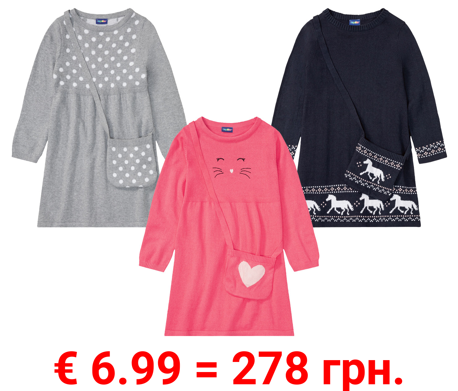 lupilu® Kleinkinder Mädchen Strickkleid mit Umhängetasche