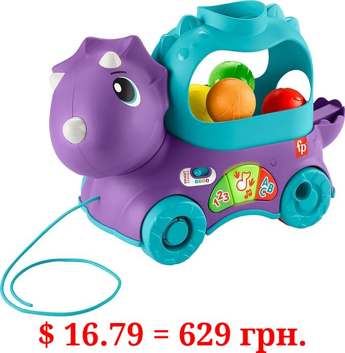 Fisher-Price Toddler Learning Toy Poppin’ Triceratops Dinosaur Pull-Along Ball Popper With Smart Stages For Ages 1+ Years
