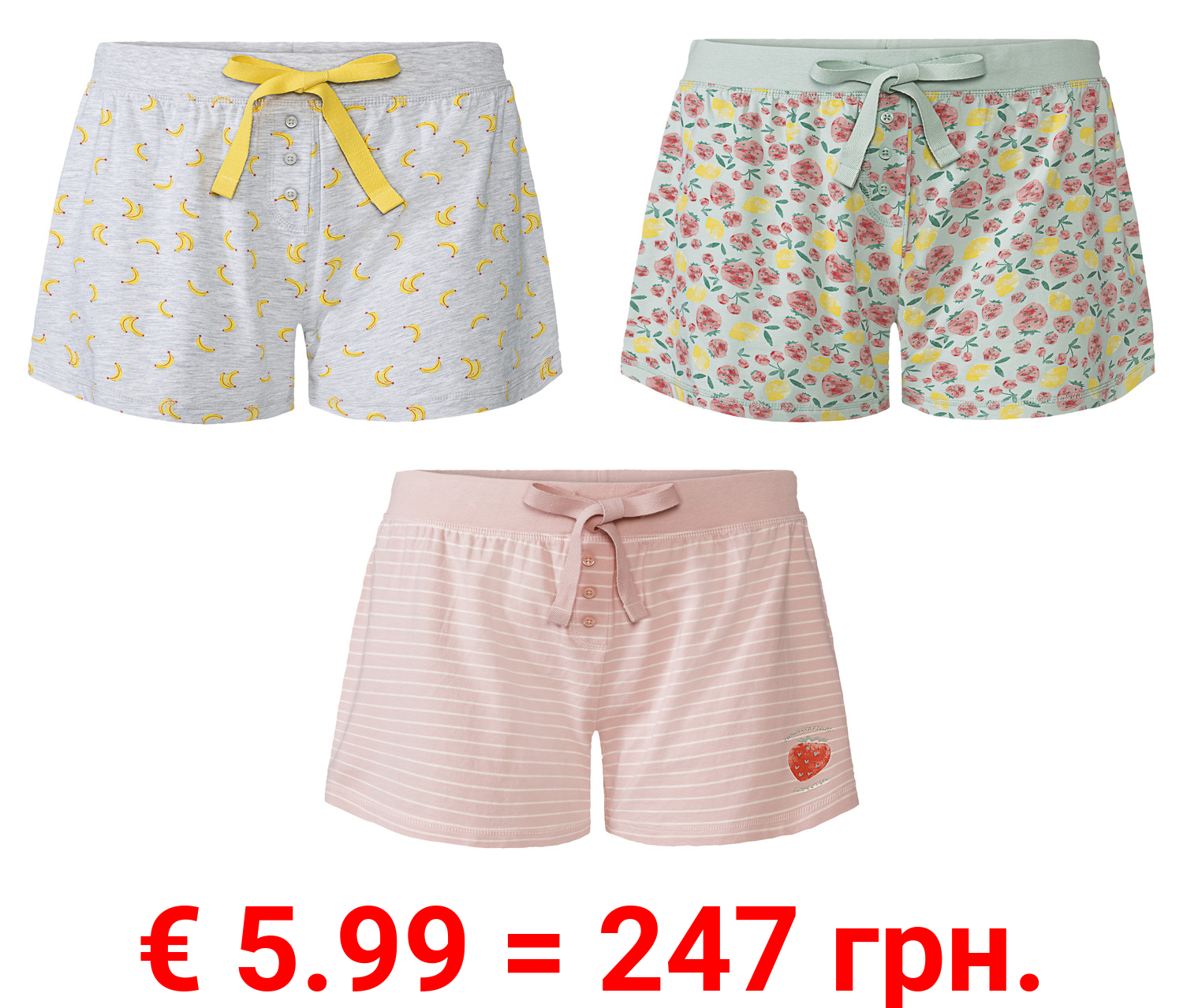 esmara® Damen Schlafhose, kurz, mit Zierknopfleiste