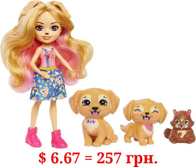Enchantimals Family Toy Set, Gerika Golden Retriever Doll (6-in) with 3 Animal Figures, Great Gift for Kids Ages 4Y+