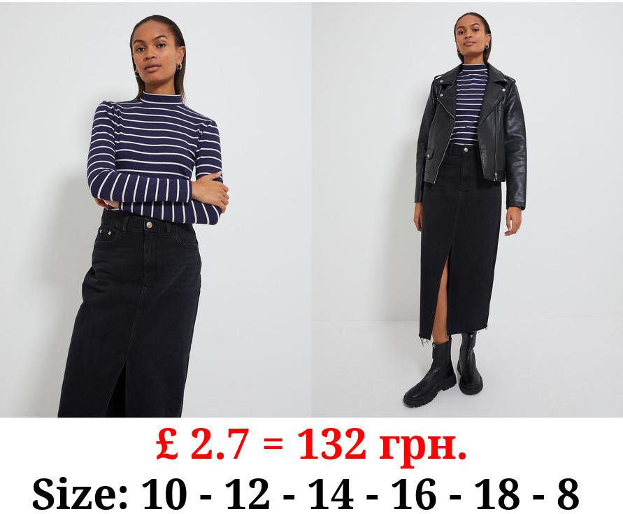 Navy Striped Stand Neck Top